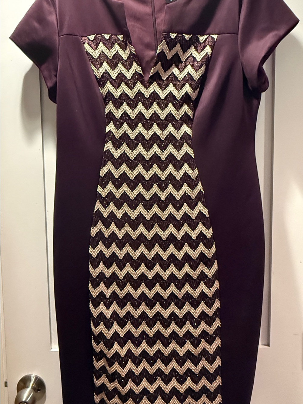 connected apparel Plum Midi Dress with Gold Chevron Front